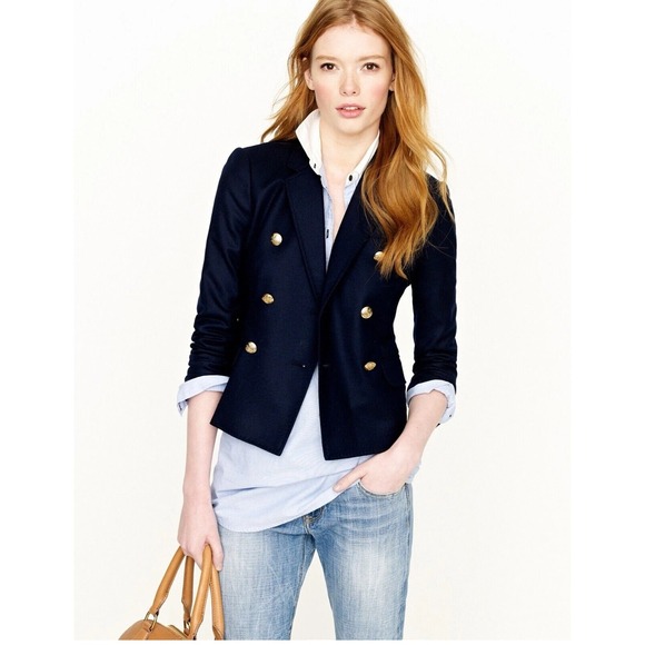 J. Crew 100% Wool Double Breasted Blazer with Gold Buttons 54046 0 Navy Blue - Picture 1 of 10